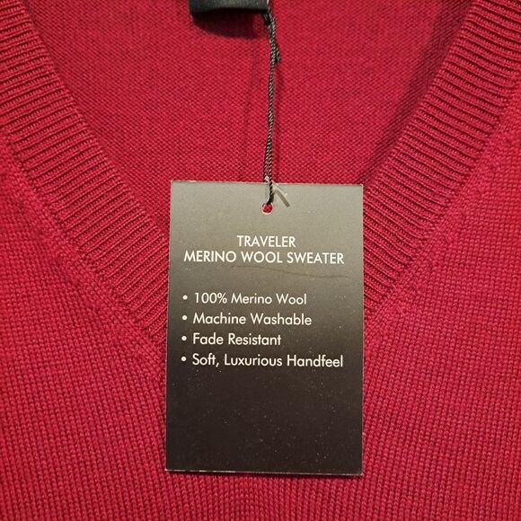 JoS. A Bank Traveler 100% Merino Wool V-neck Sweater Lightweight sz L New! as is - Picture 4 of 13
